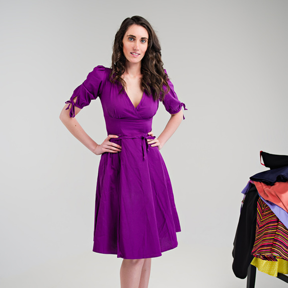 Retro Puprle Tie Waist Swing Dress - Picture 1 of 2